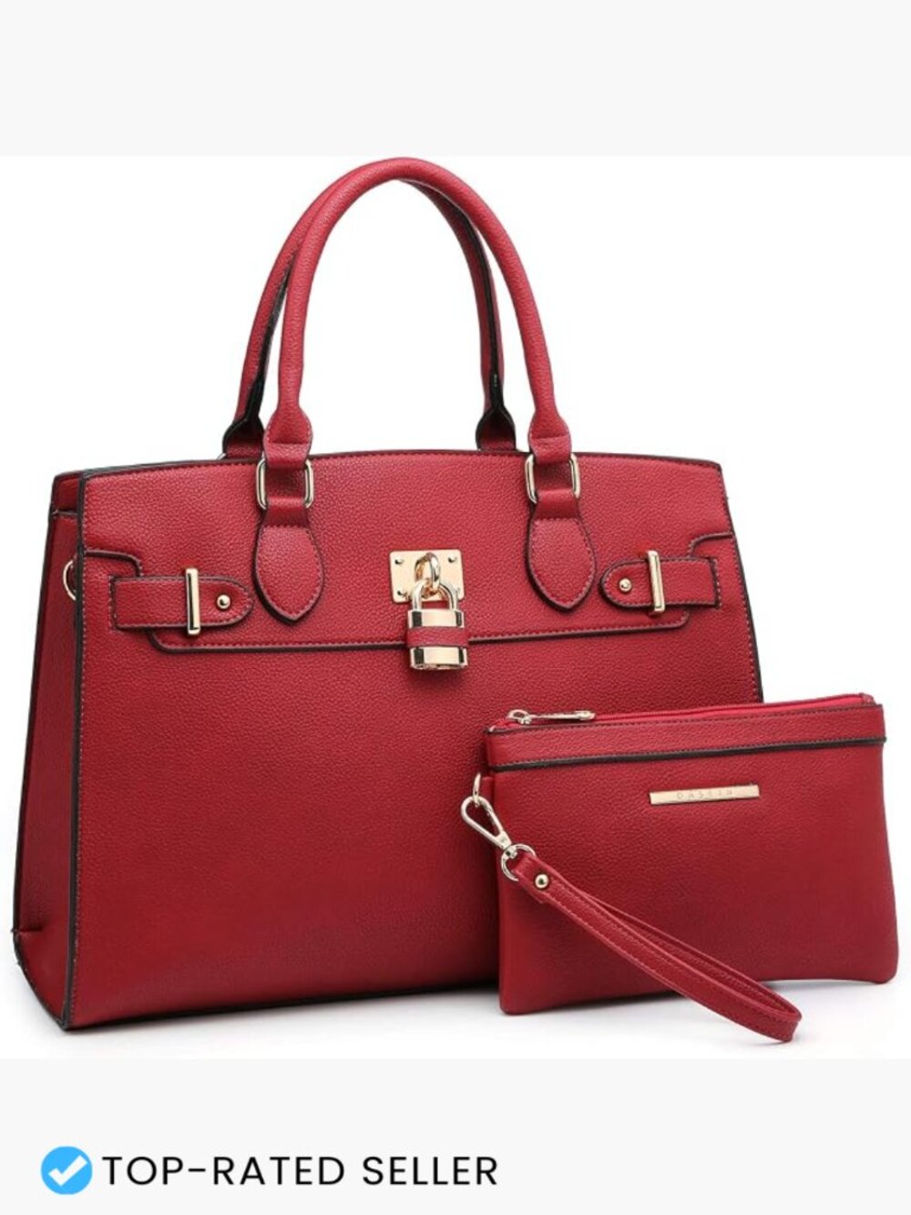 Satchel Handbag Large Tote Work Bag with Matching Clutch Vegan Leather Sturdy